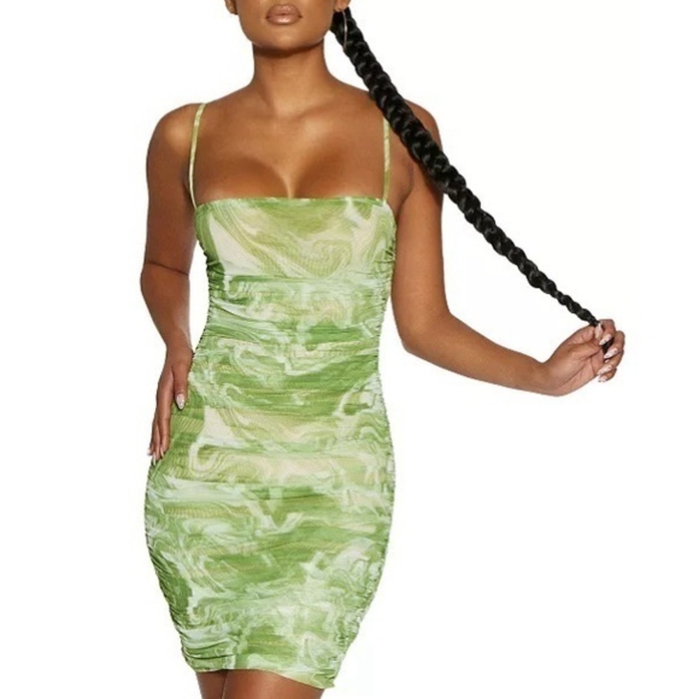 NWOT Naked Wardrobe Ruched Marble Dress